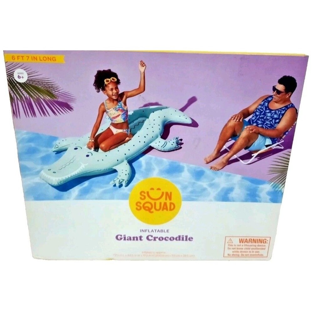 Sun Squad Giant Crocodile Inflatable Swimming Pool Float/Raft 6ft long GYM